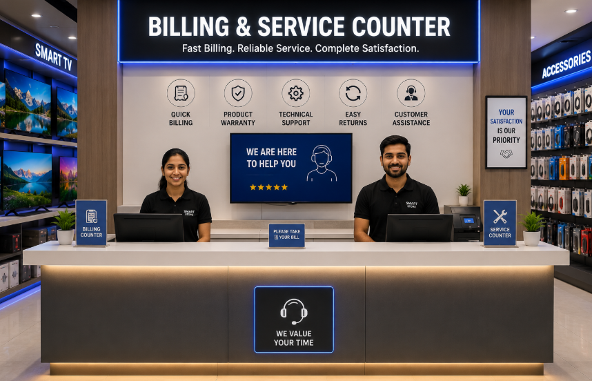 Billing and service counter at Novelty Telecom store in Dunlop Kolkata
